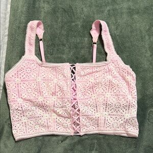 Aerie Pink Lace-Up Crop Top